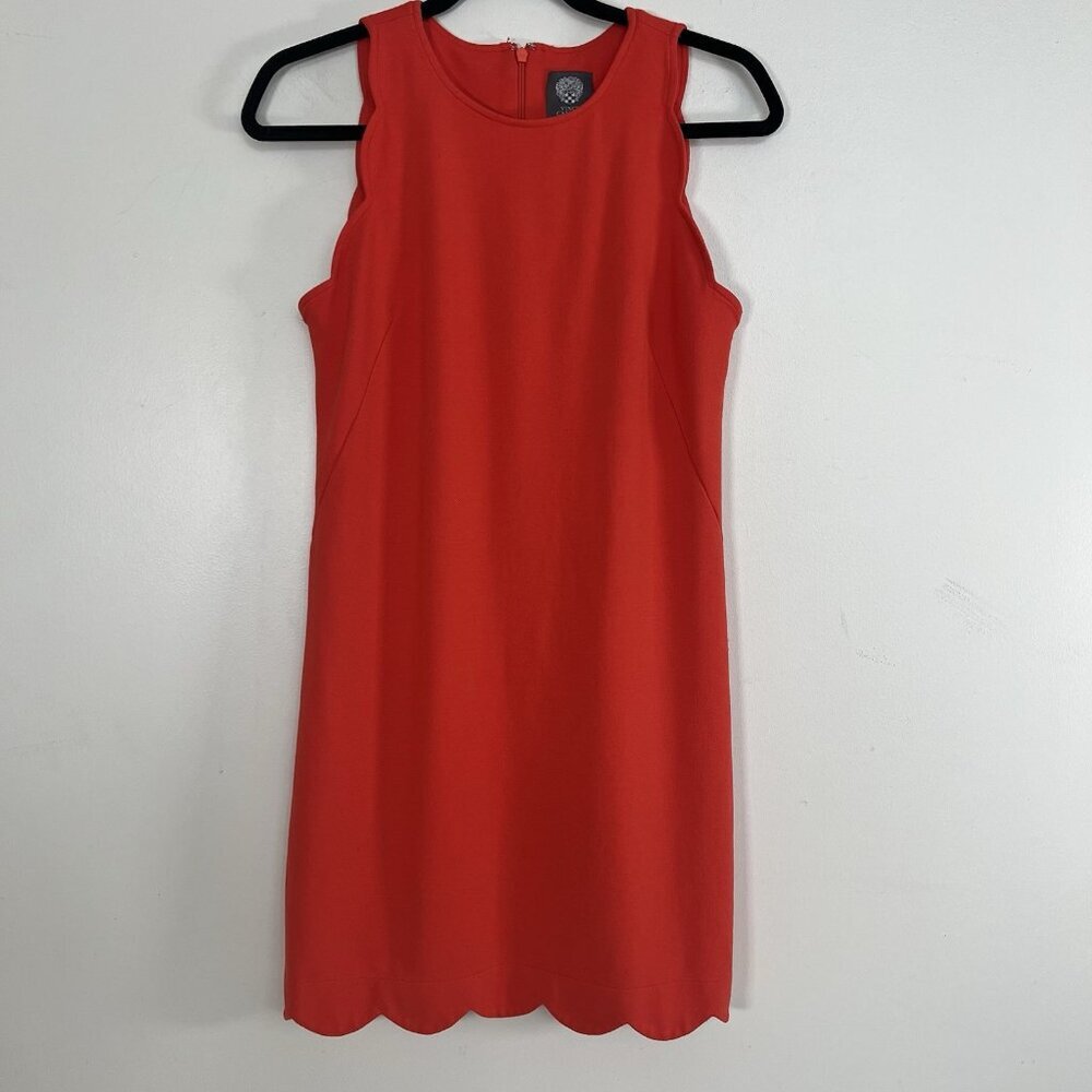 Vince Camuto Sheath Dress Sleeveless Scalloped Hem and Armholes Stretch Orange 6